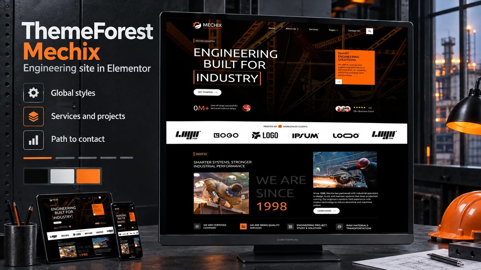 ThemeForest Mechix guide cover with the template kit's industrial hero section preserved