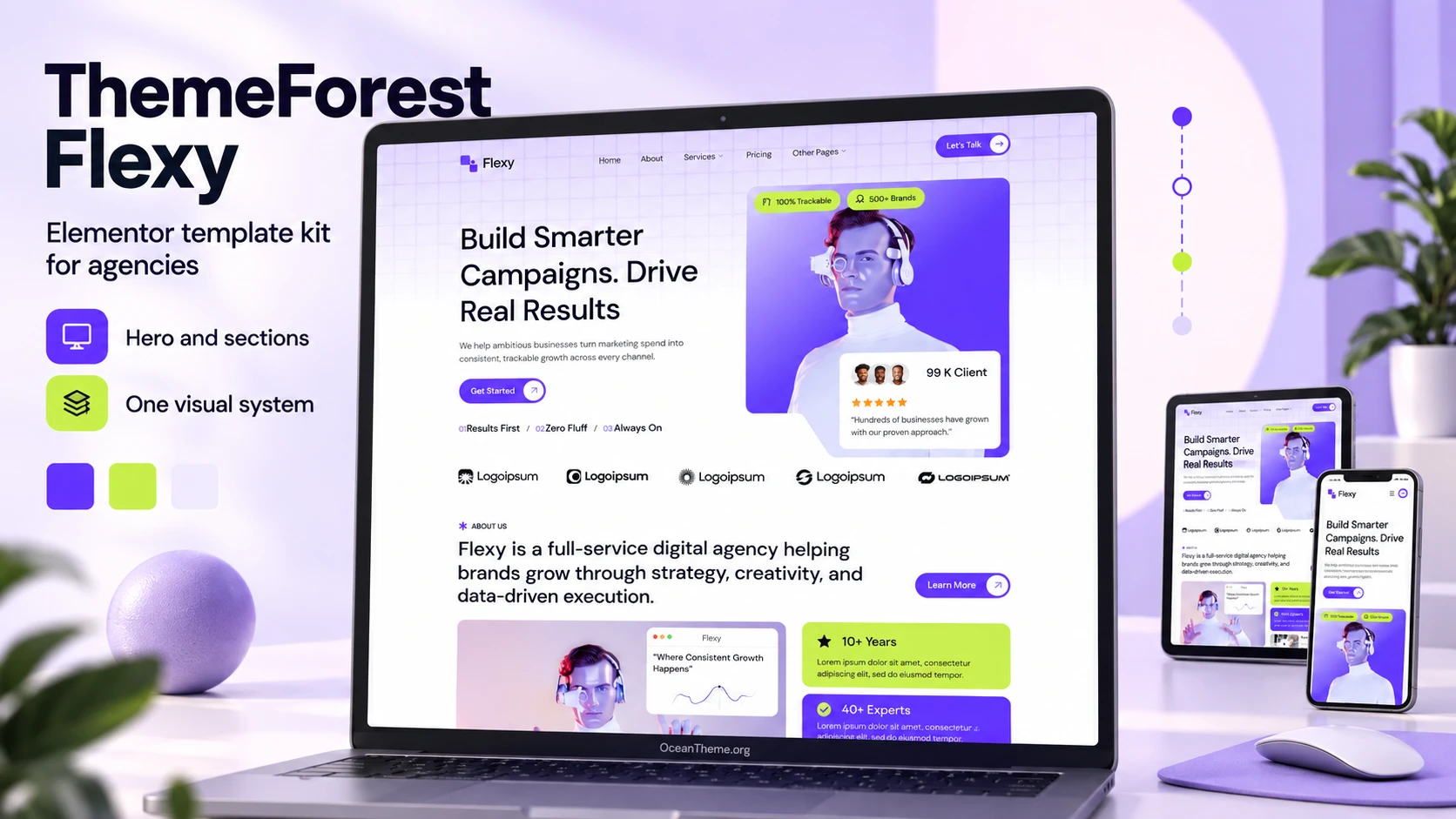 ThemeForest Flexy guide cover featuring the Elementor template's reference hero section