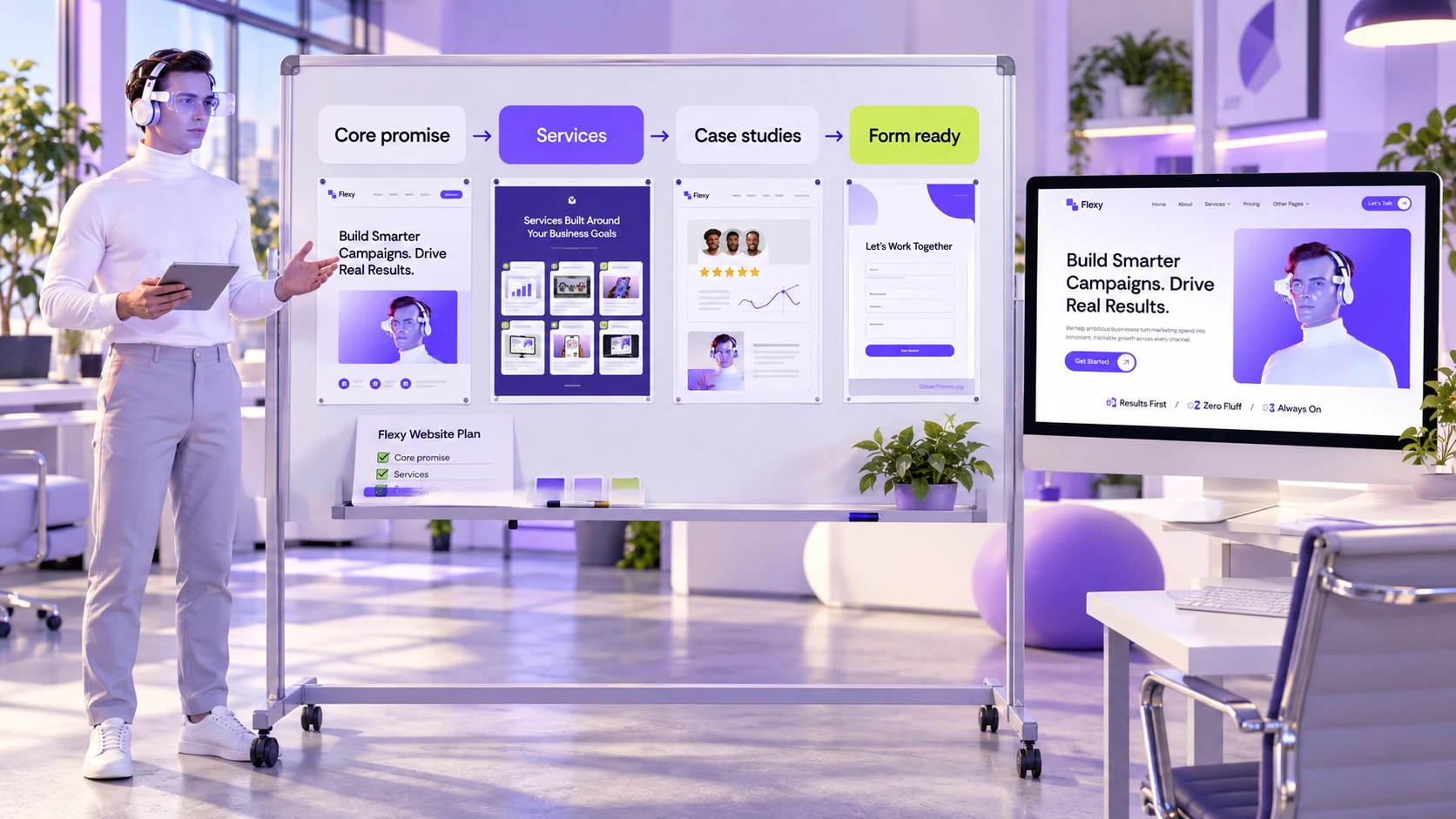 Practical workflow for building an agency homepage in ThemeForest Flexy from the hero area to case studies and the form