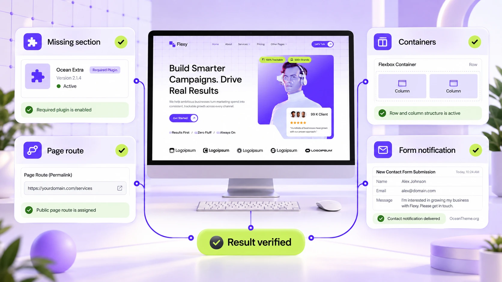 ThemeForest Flexy diagnostic path for empty sections, responsive behavior, menus, and forms