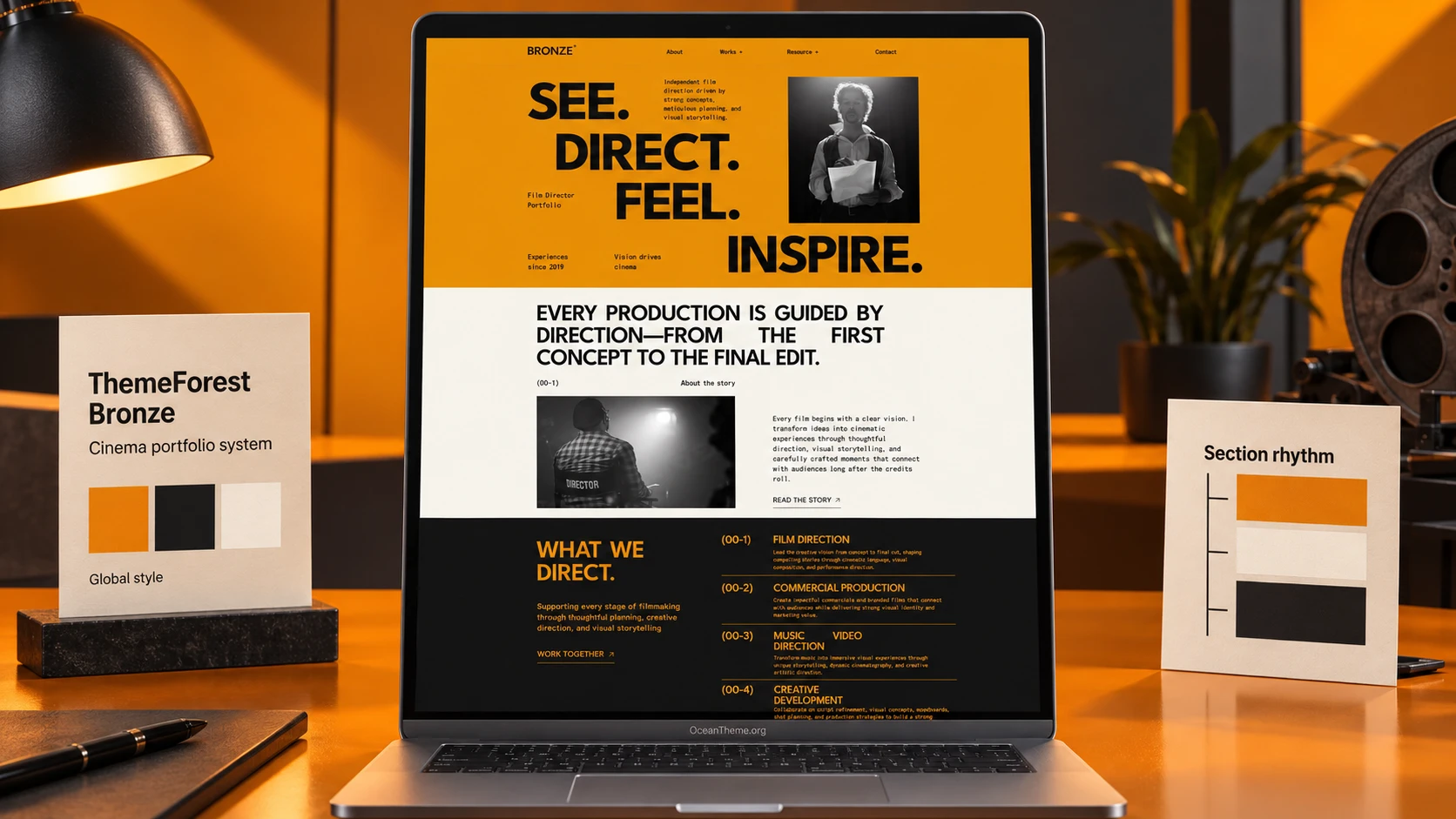 ThemeForest Bronze guide cover preserving the template's cinematic hero section