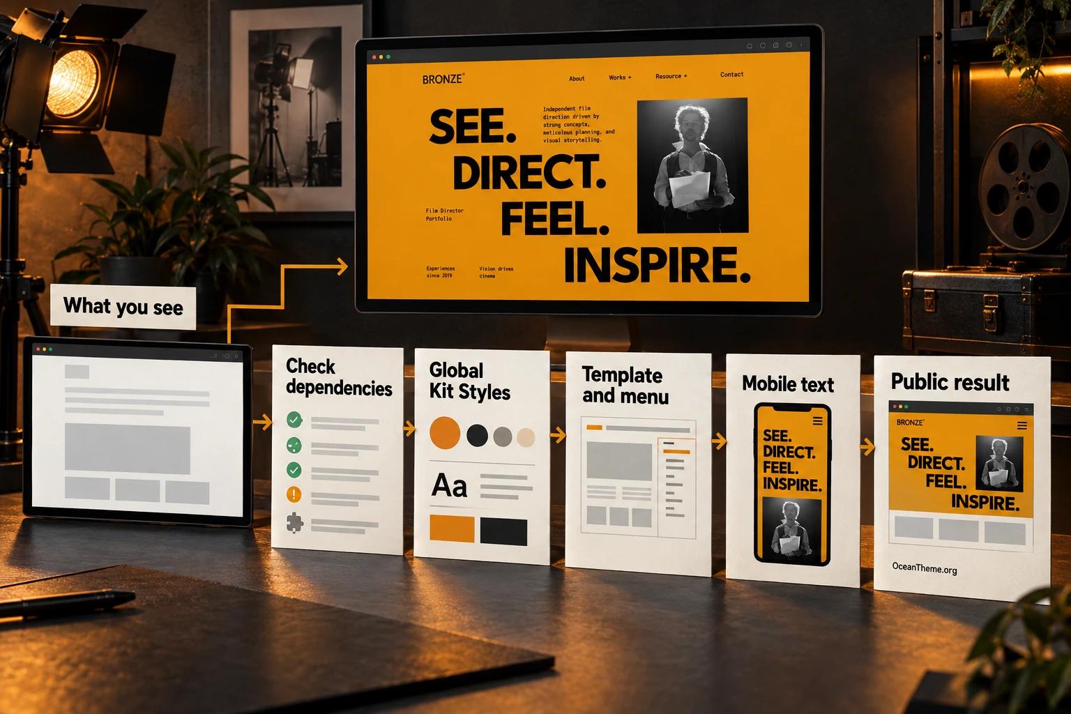 ThemeForest Bronze diagnostic map for checking the site after Elementor import and setup
