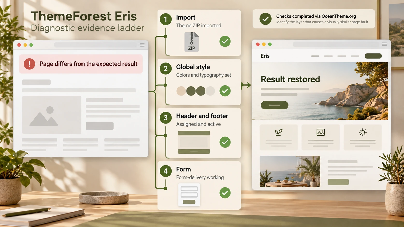 ThemeForest Eris troubleshooting map for checking imports, styles, header, and form
