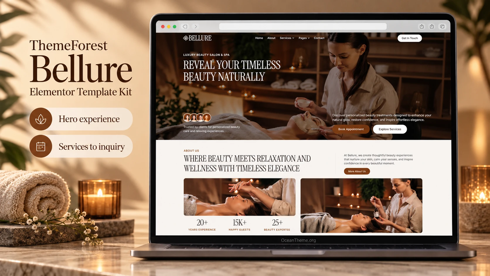 ThemeForest Bellure: salon and spa website structure in Elementor