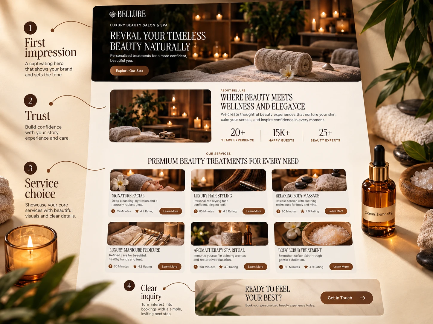 ThemeForest Bellure visual hierarchy for a beauty salon
