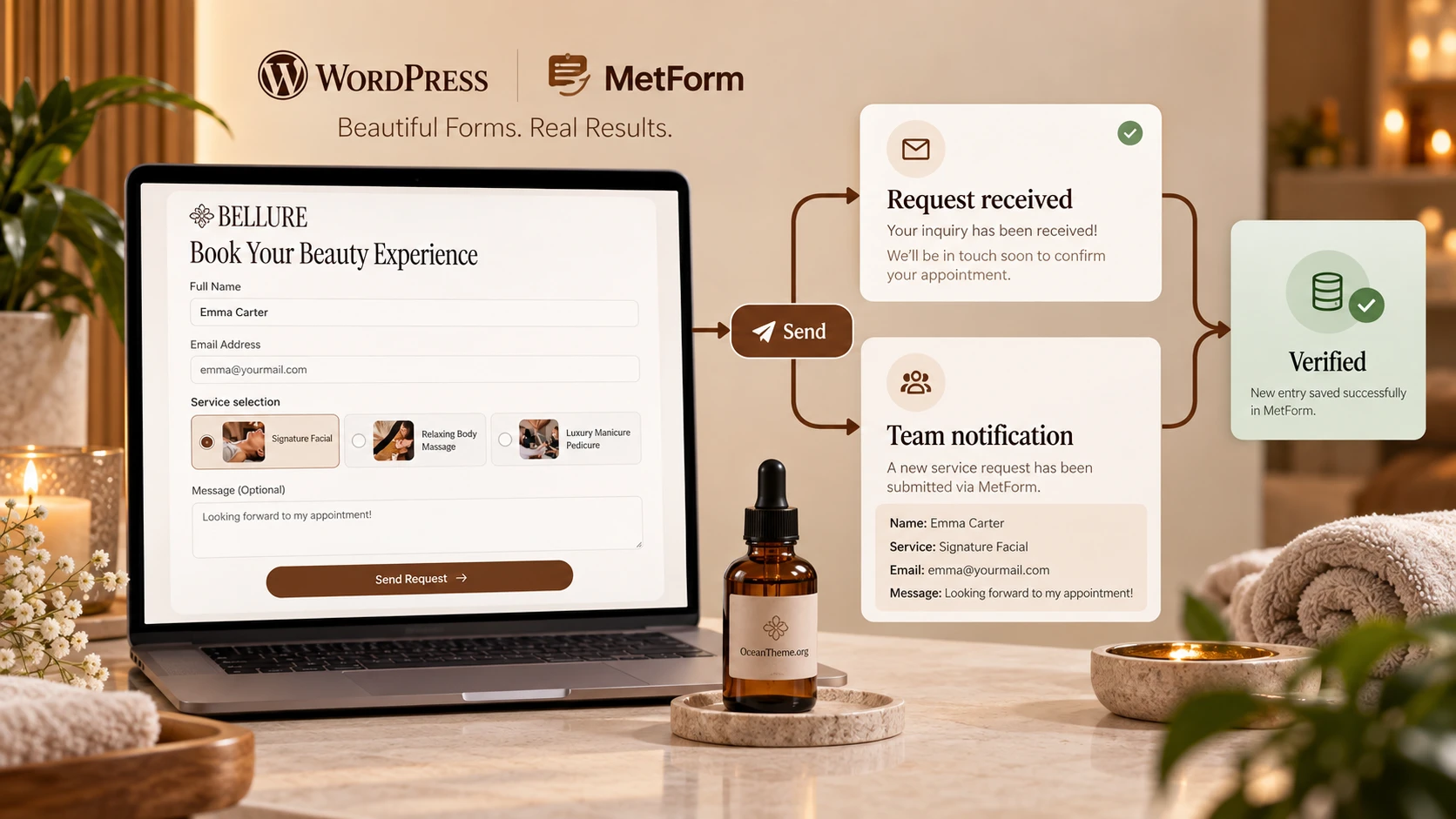 MetForm appointment request flow in ThemeForest Bellure