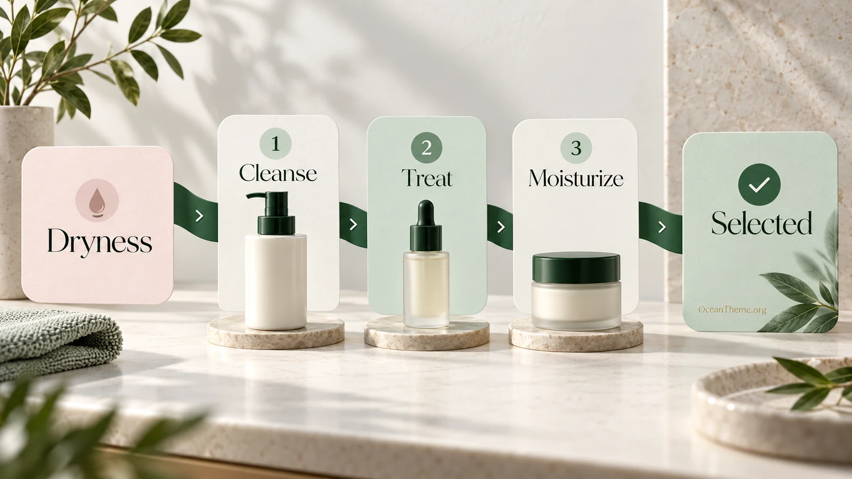Neriva example: a path from a customer need card to a three-step routine and products