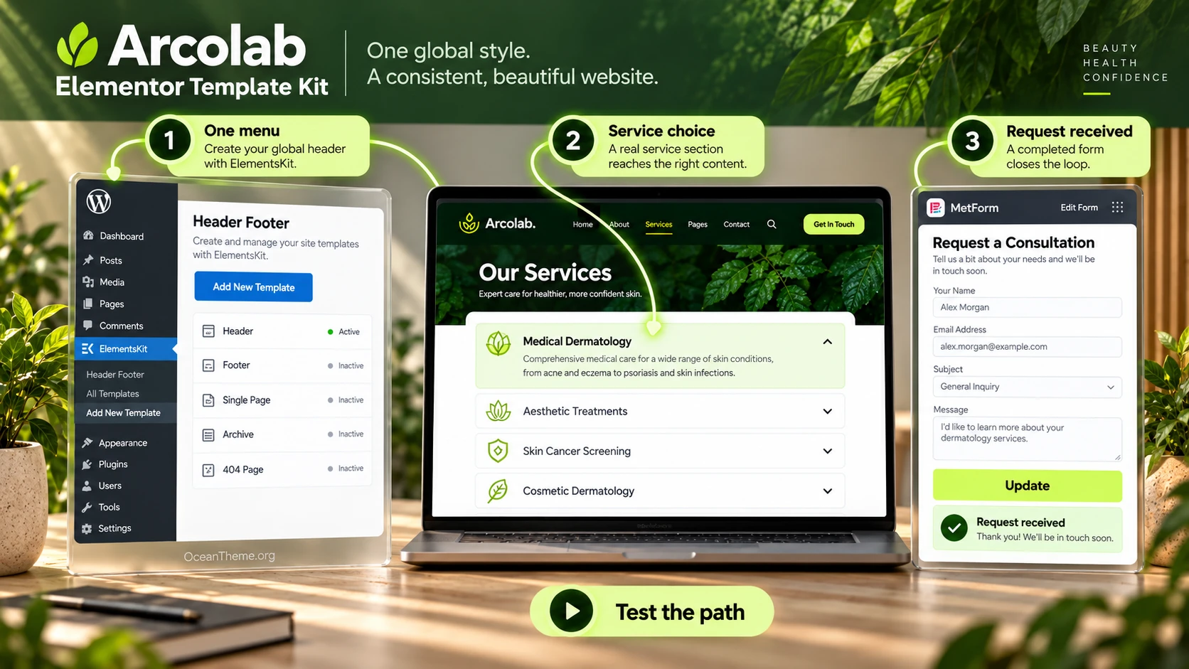 Setting up the header, menu, and form in the ThemeForest Arcolab layout