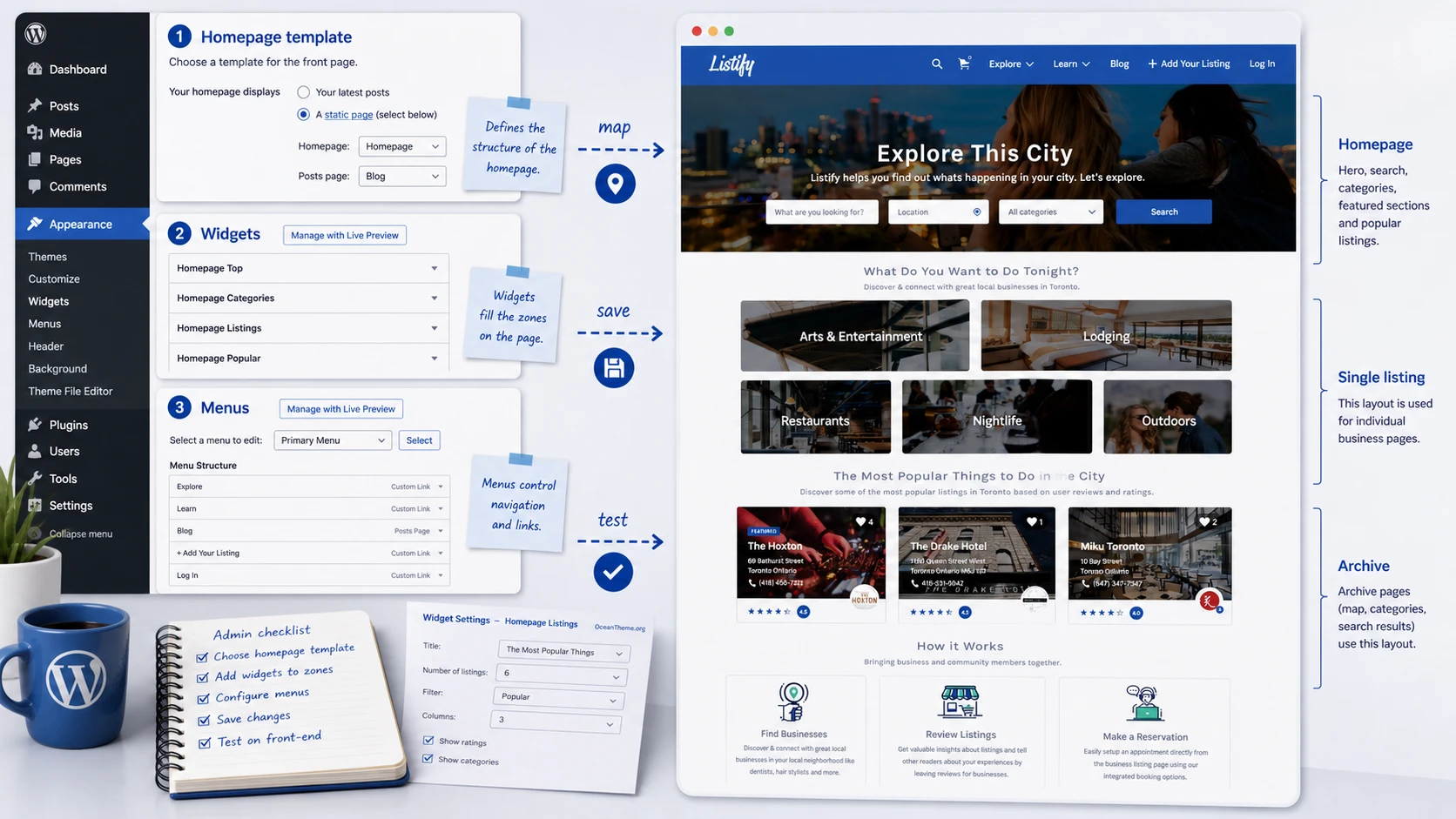 Listify widget areas for the homepage, archive, and listing detail page