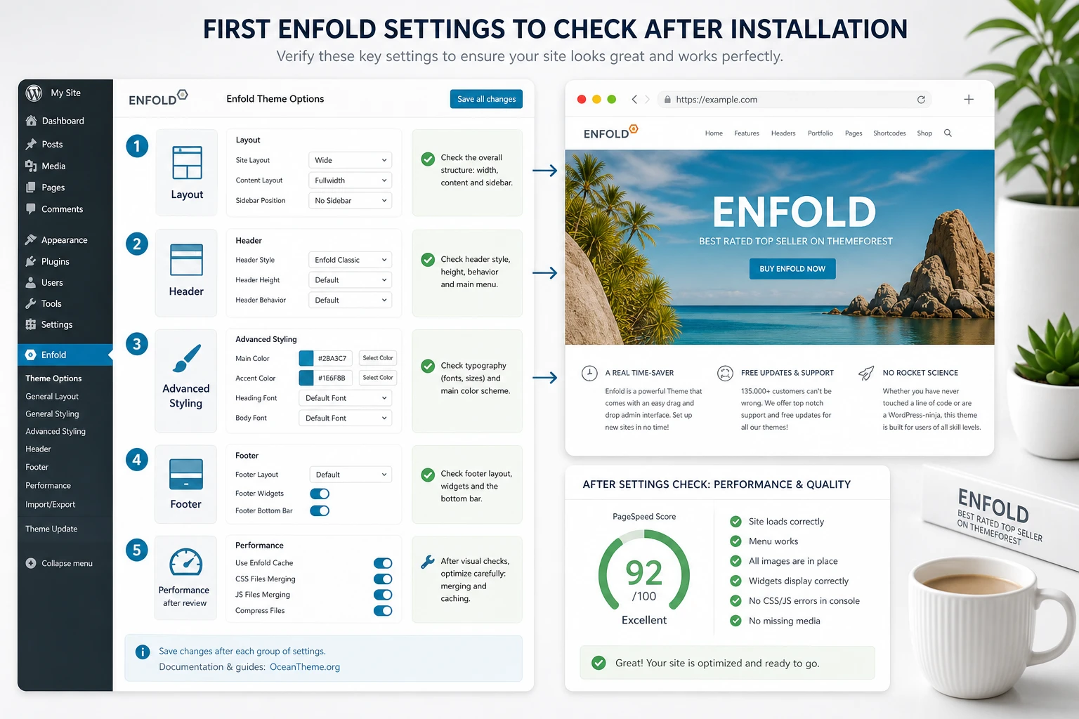 Enfold settings panel for header colors typography and performance