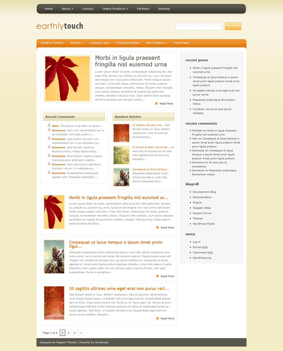 WordPress template ElegantThemes EarthlyTouch