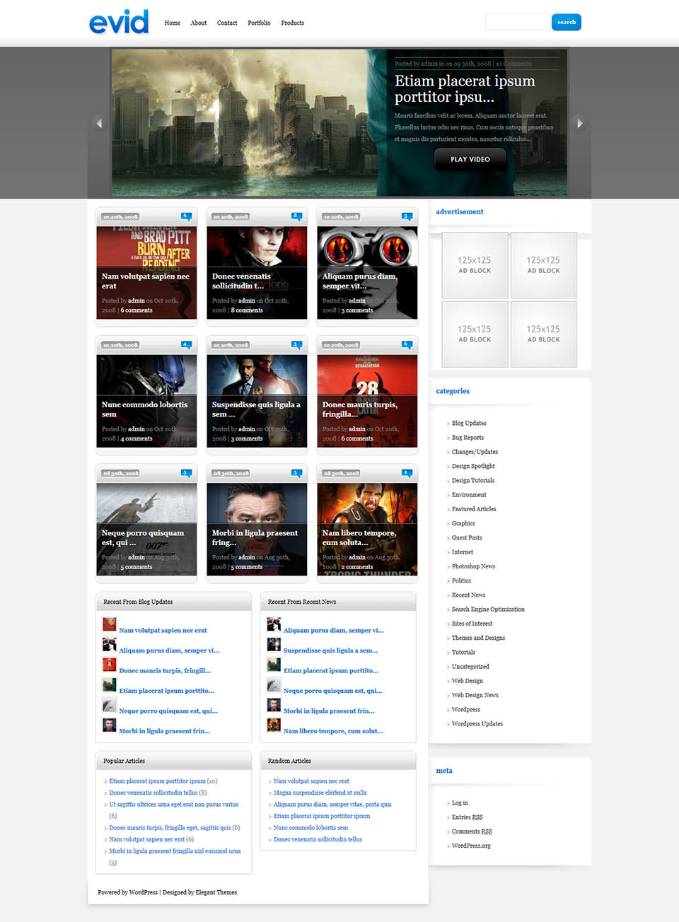 WordPress template ElegantThemes eVid