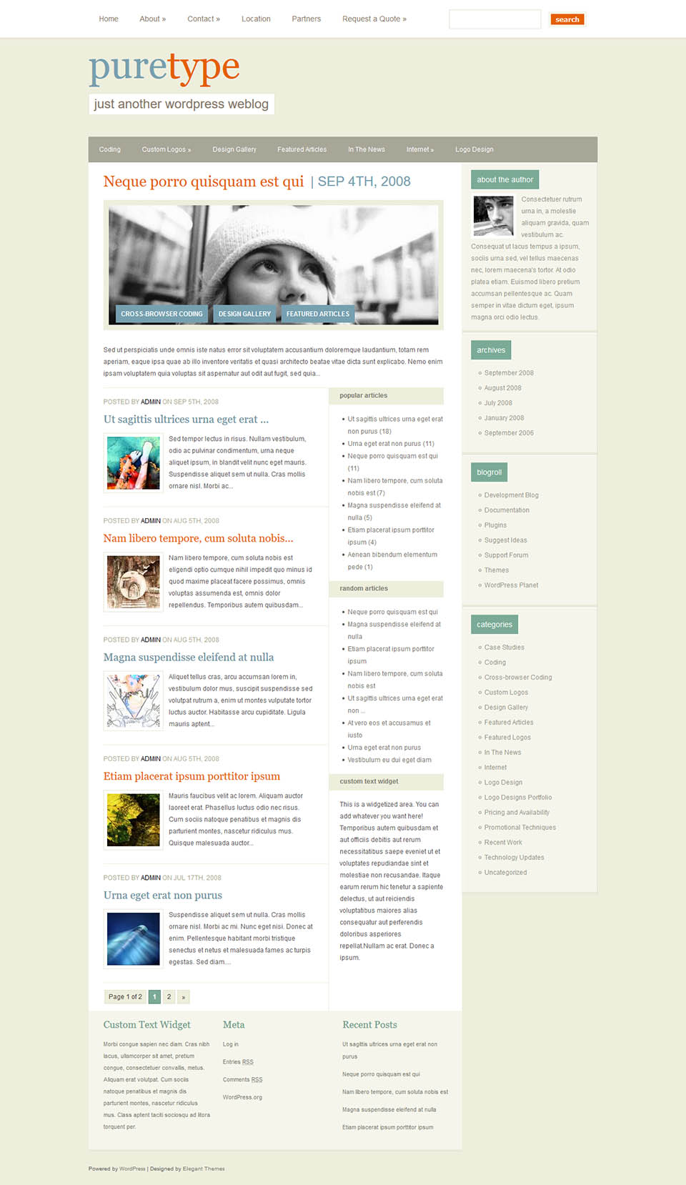 WordPress template ElegantThemes PureType