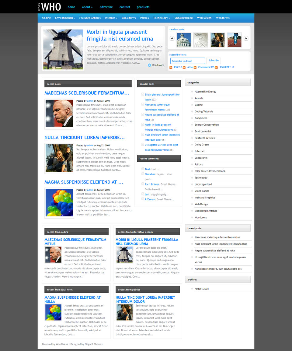 WordPress template ElegantThemes WhosWho