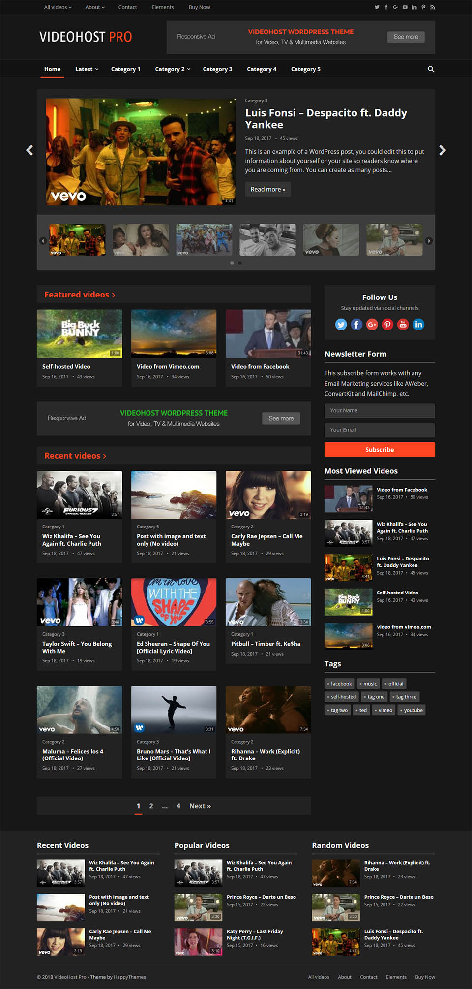 WordPress template HappyThemes VideoHost