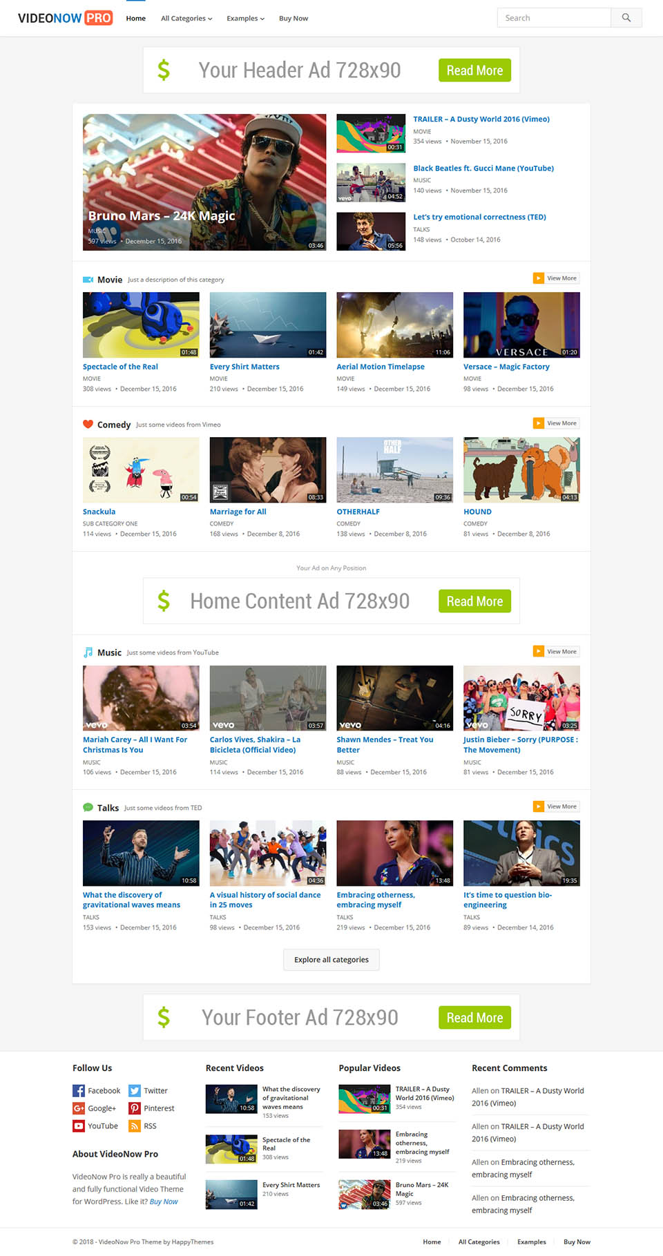 WordPress template HappyThemes VideoNow