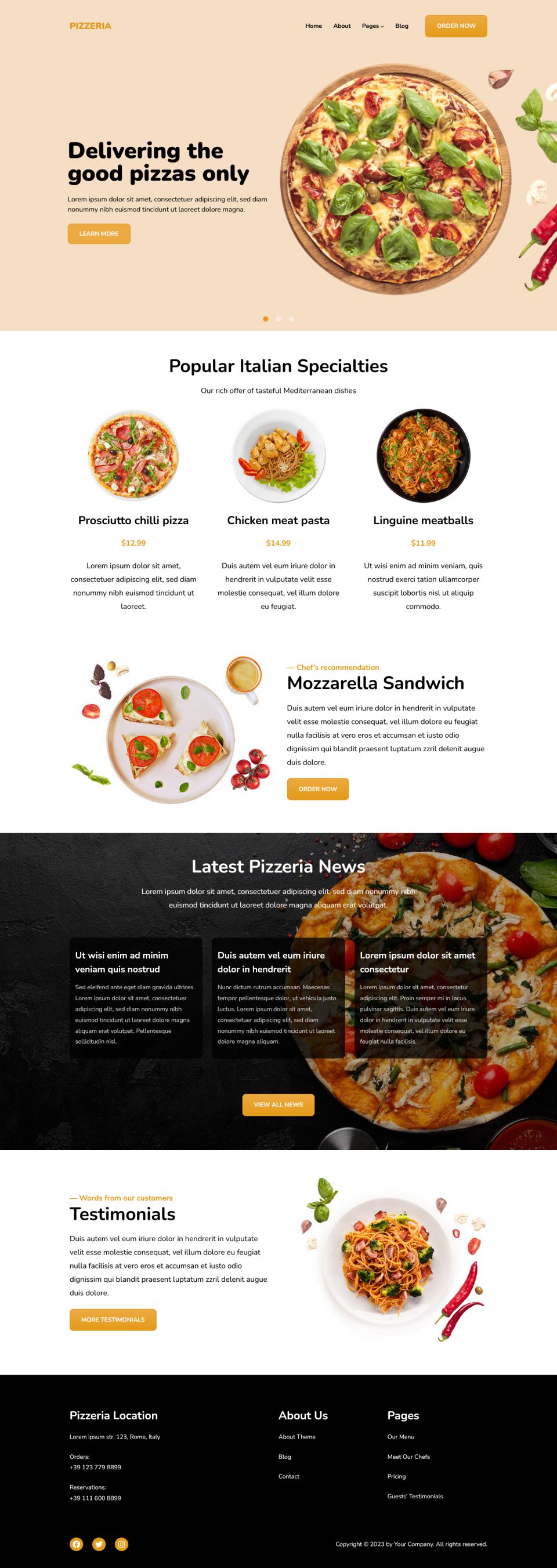 WordPress template HotThemes Pizzeria