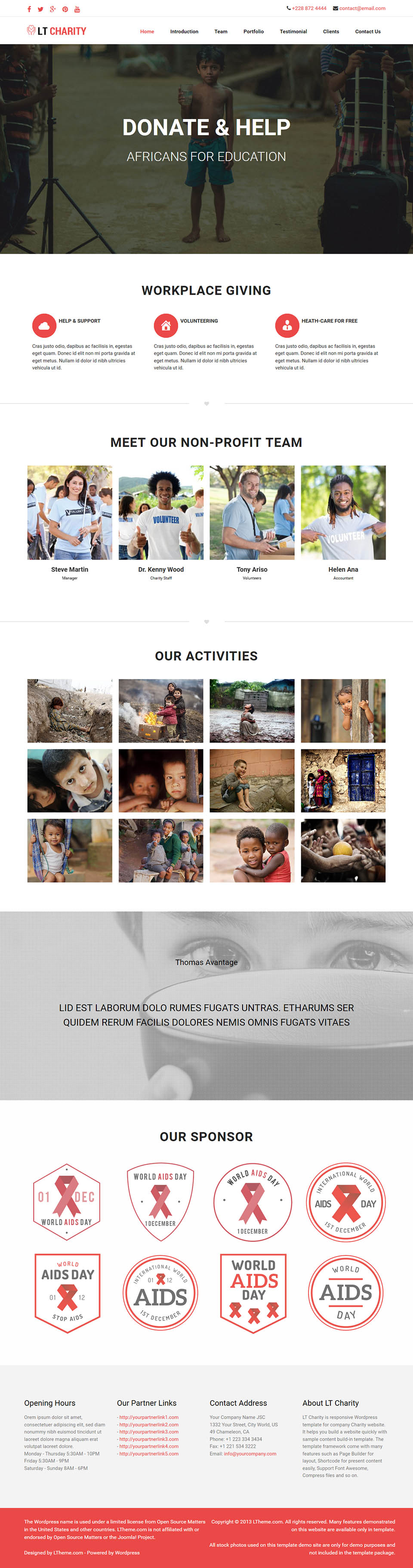 WordPress template LTheme Charity Onepage