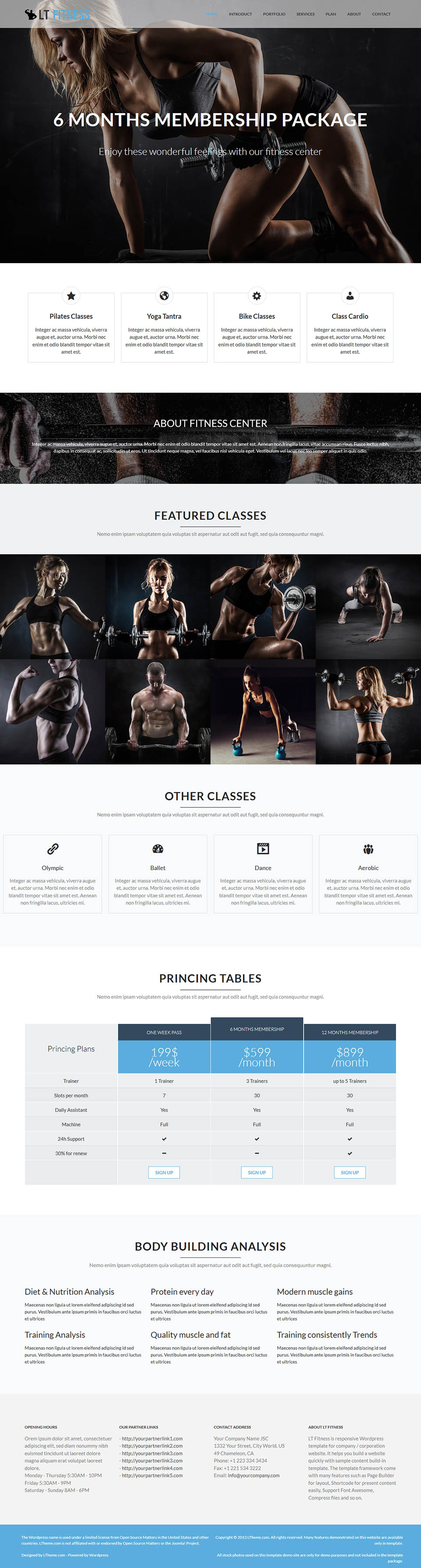 WordPress template LTheme Fitness Onepage