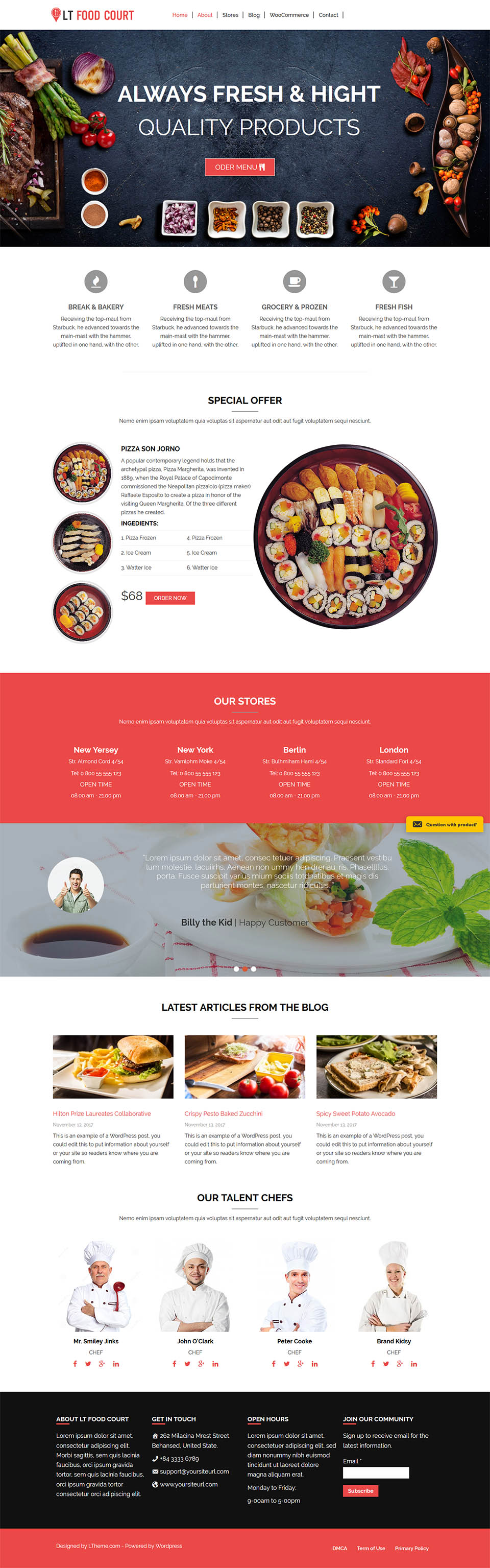 WordPress template LTheme Food Court Onepage