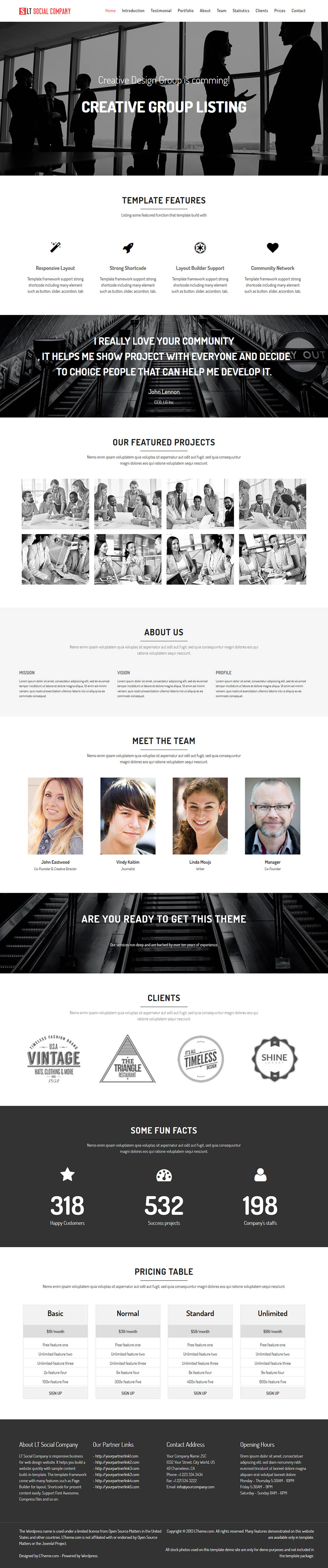 WordPress template LTheme Social Company Onepage