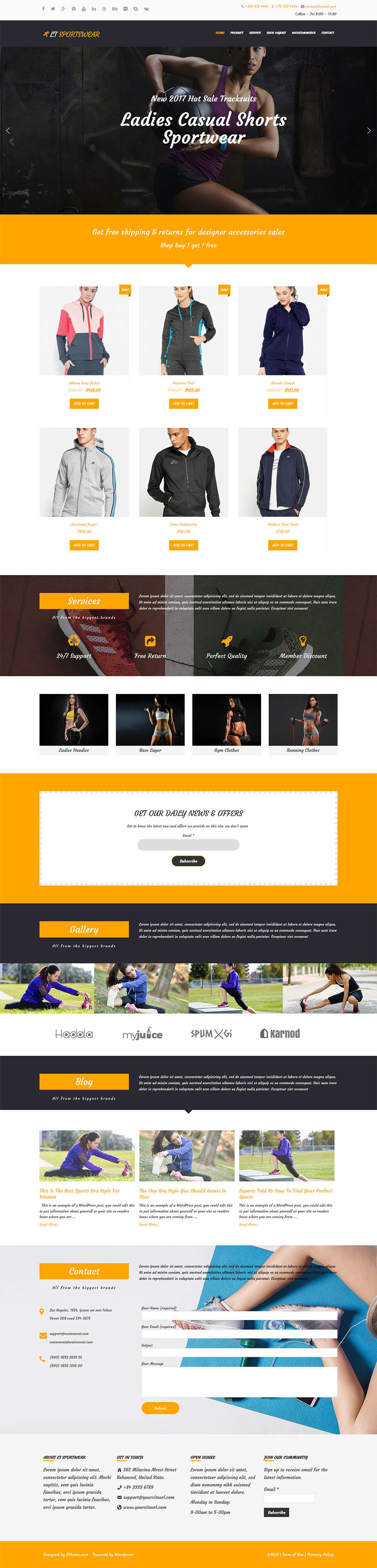 WordPress template LTheme Sportswear Onepage