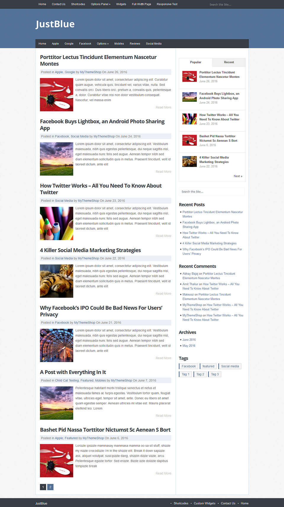 WordPress template MyThemeShop JustBlue