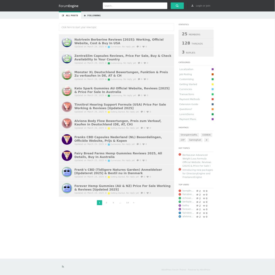 WordPress template Engine Themes ForumEngine