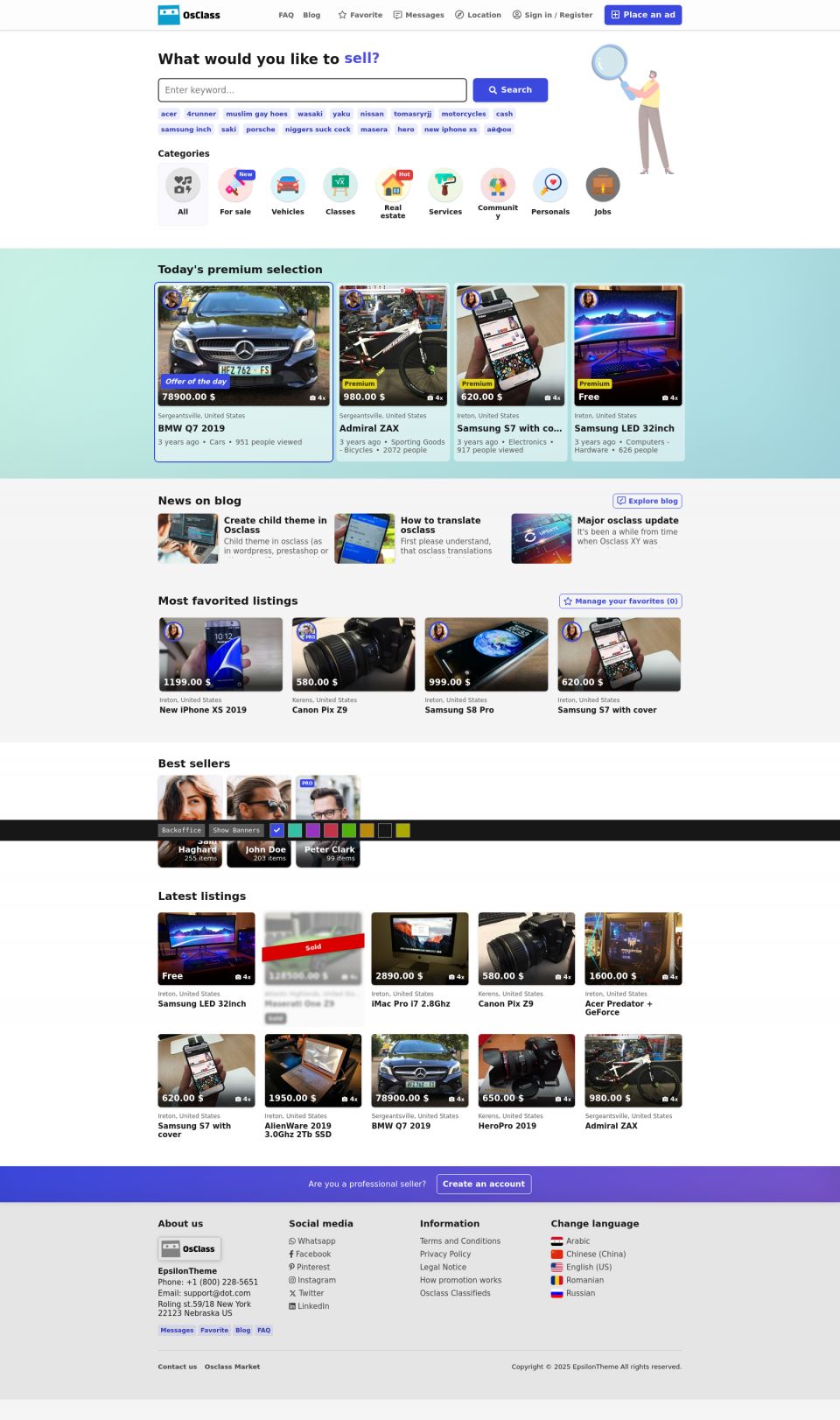 WordPress template OclassPoint Epsilon Osclass Theme