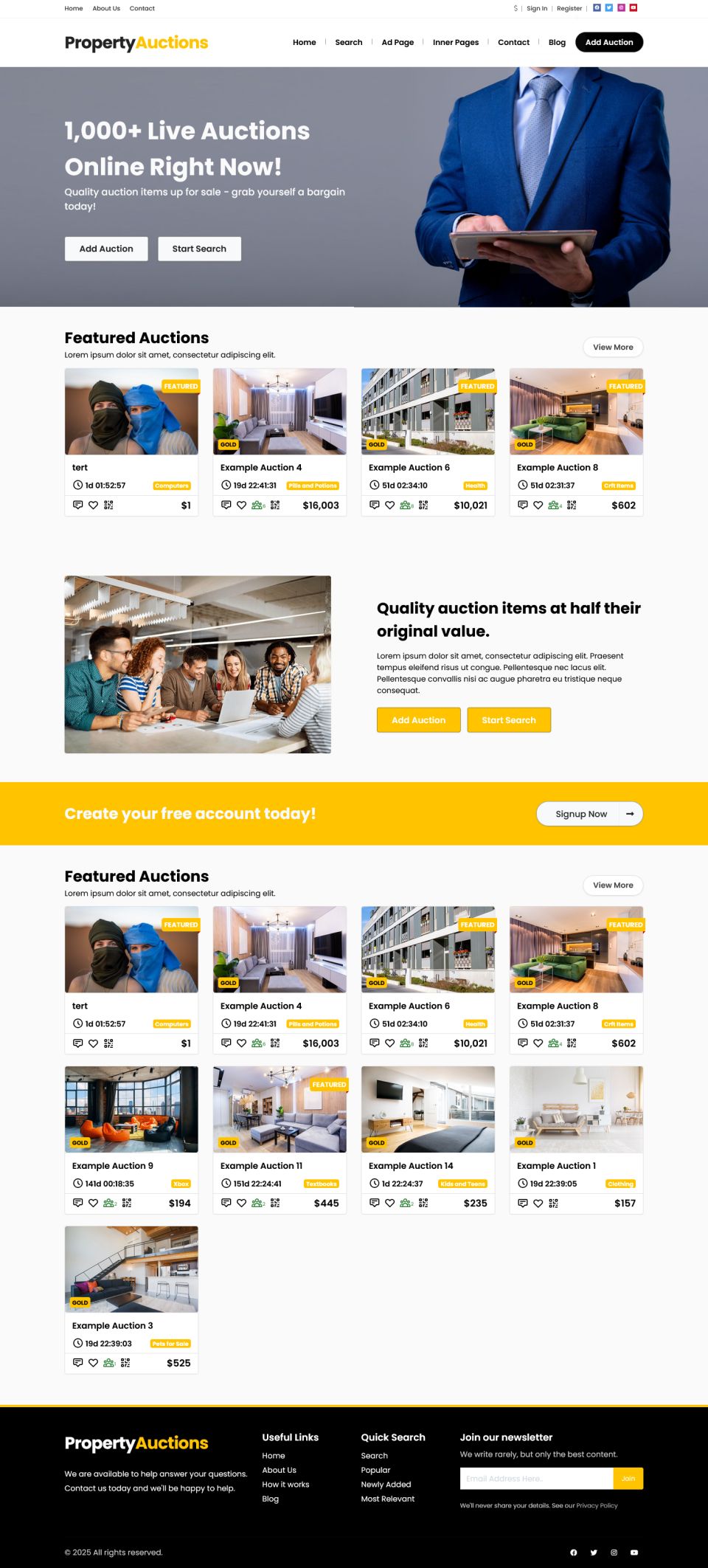 WordPress template PremiumPress Auction
