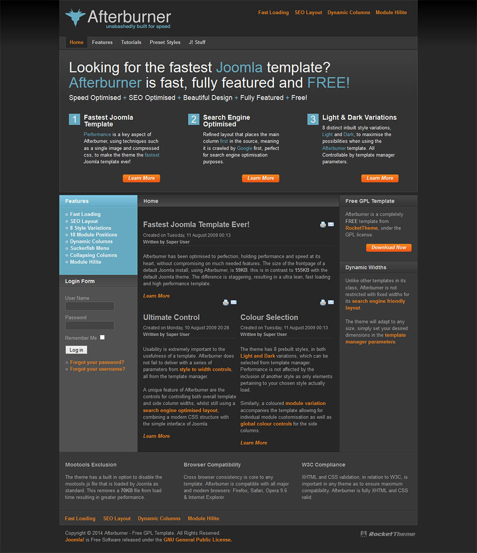 WordPress template RocketTheme Afterburner