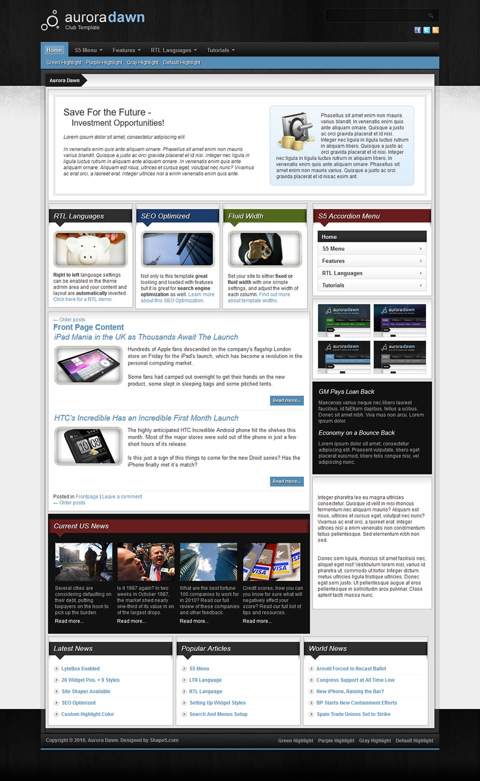 WordPress template Shape5 Aurora Dawn