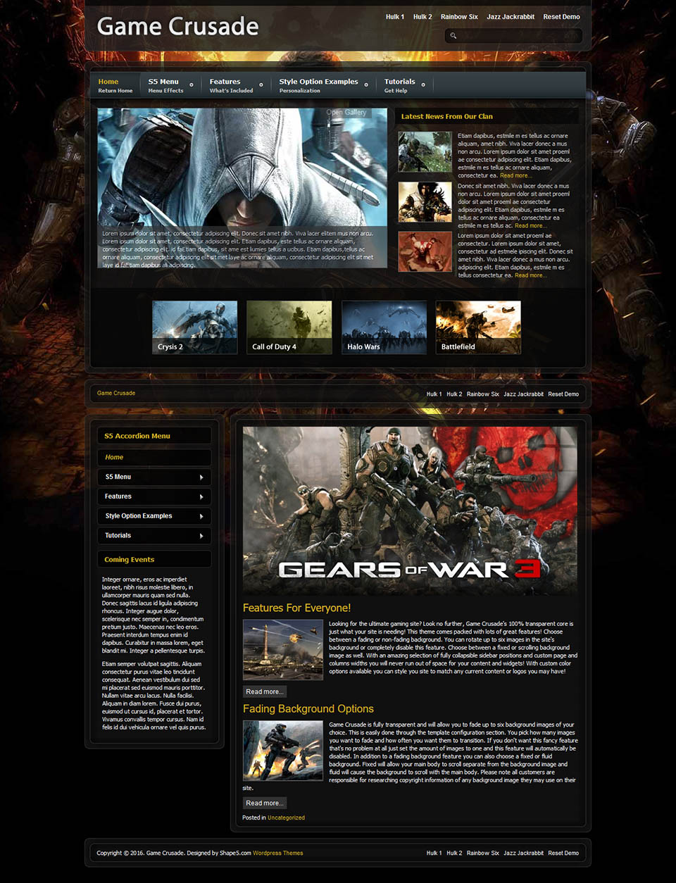WordPress template Shape5 Game Crusade