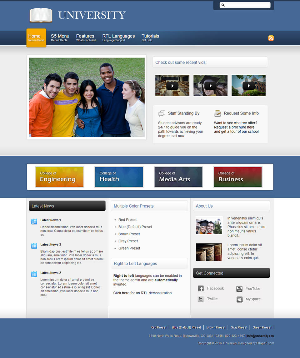WordPress template Shape5 University
