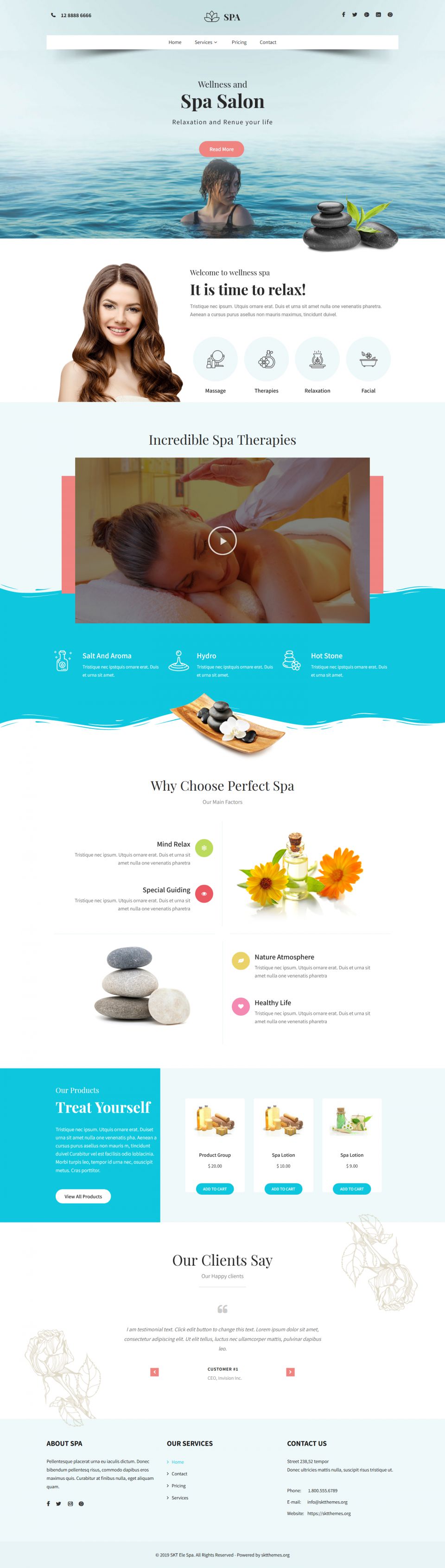 SKT Themes Ele Spa  - spa salon template with online store for  WordPress