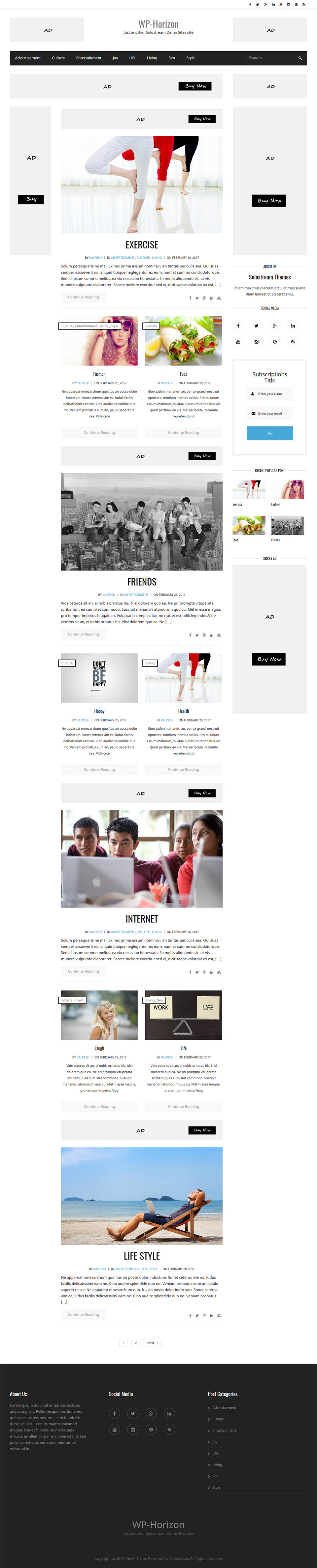 WordPress template SoloStream WP-Horizon