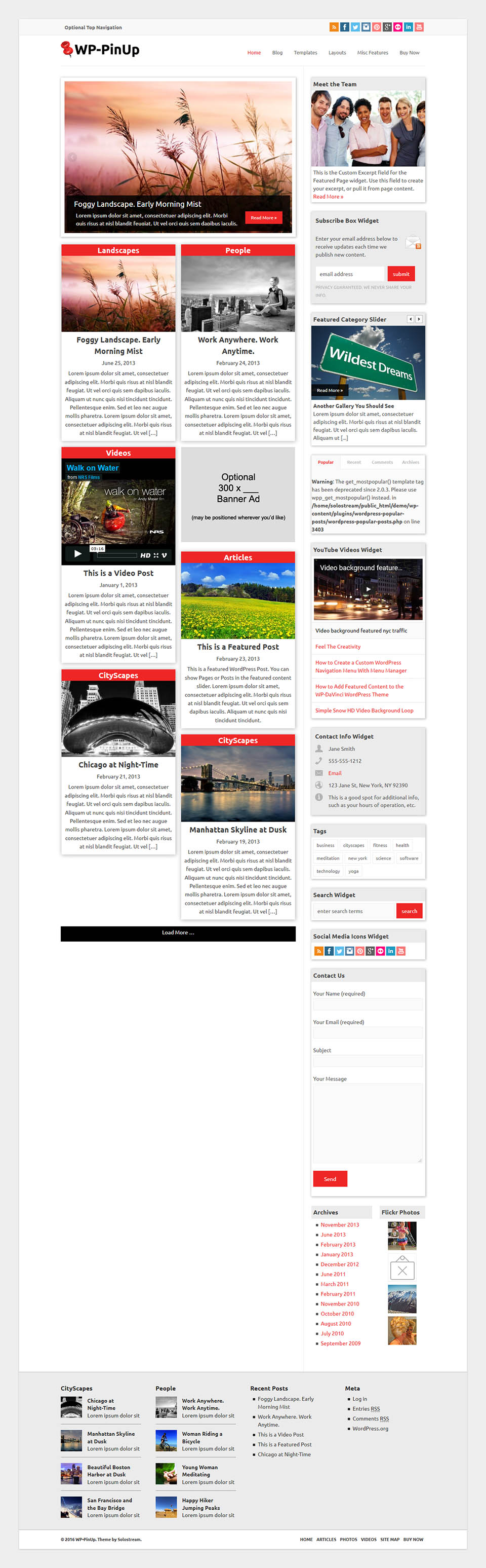 WordPress template SoloStream WP-PinUp