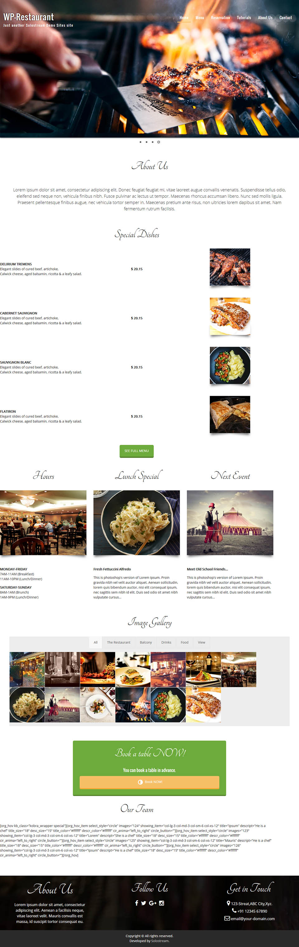 WordPress template SoloStream WP-Restaurant