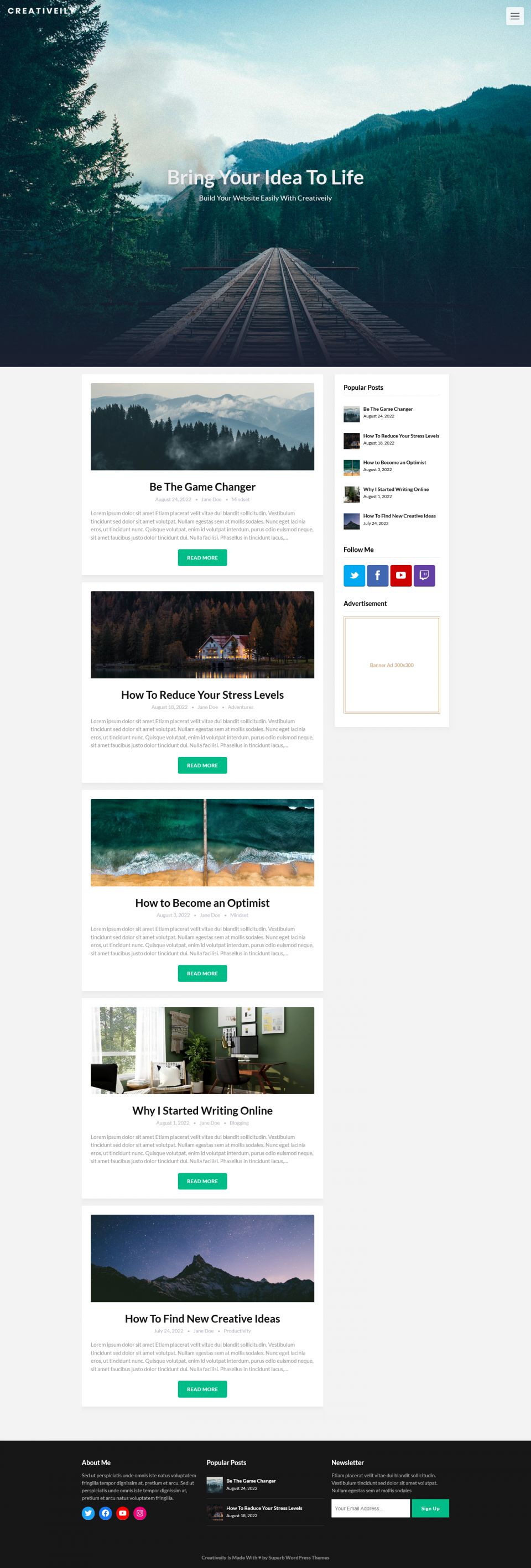 WordPress template Superb Themes Creativeily