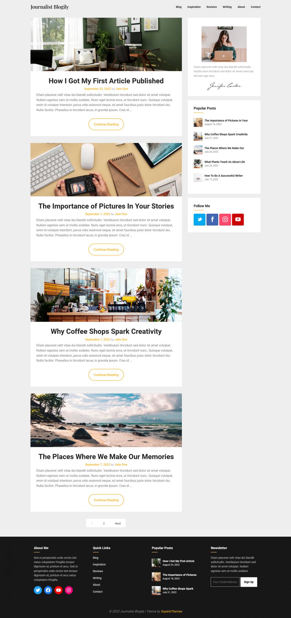 WordPress template Superb Themes JournalistBlogily