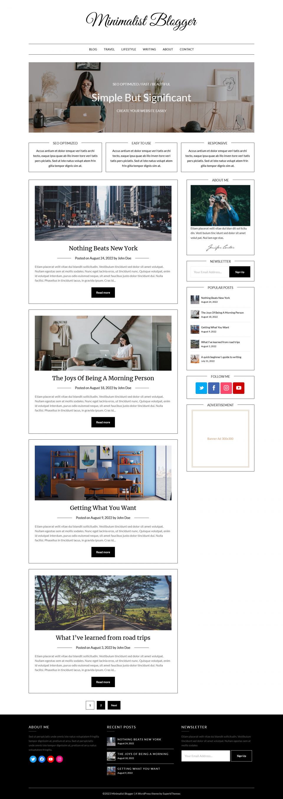 WordPress template Superb Themes MinimalistBlogger