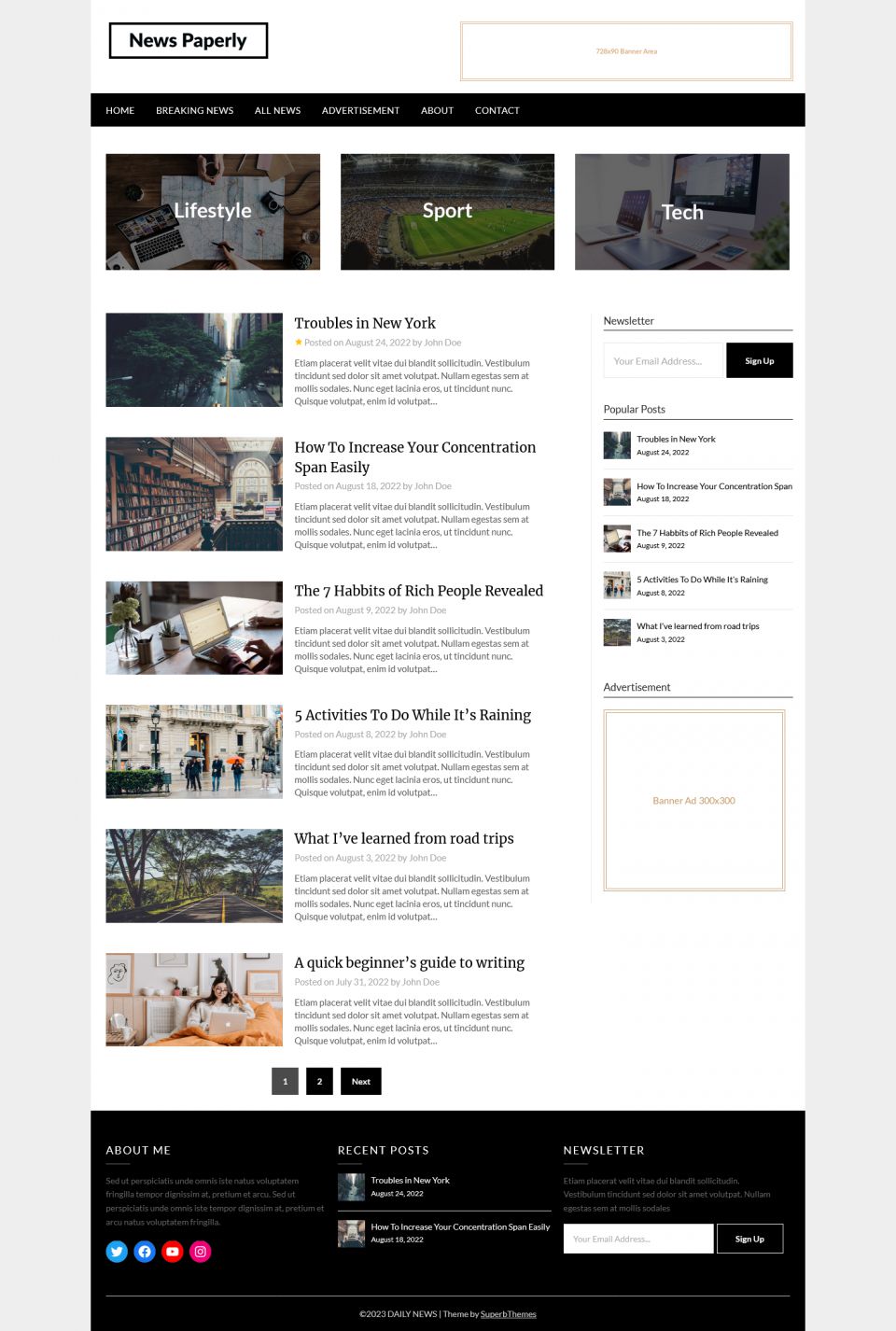 WordPress template Superb Themes NewsPaperly
