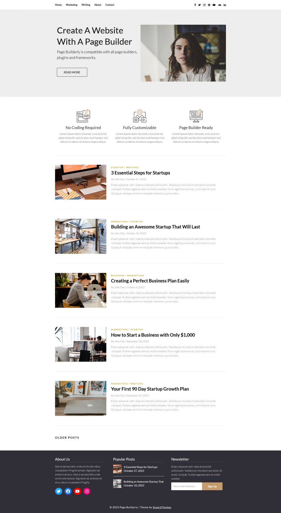 WordPress template Superb Themes PageBuilderly