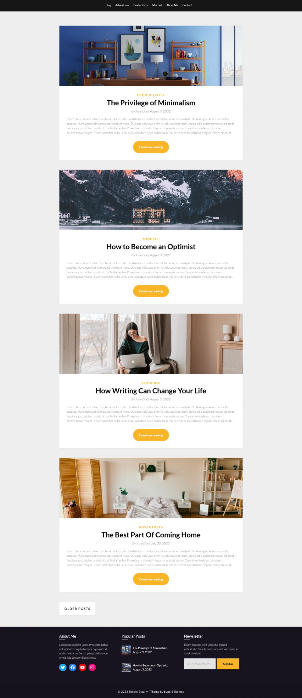 WordPress template Superb Themes Simple Blogily