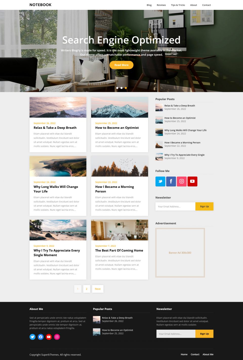WordPress template Superb Themes Writers Blogily