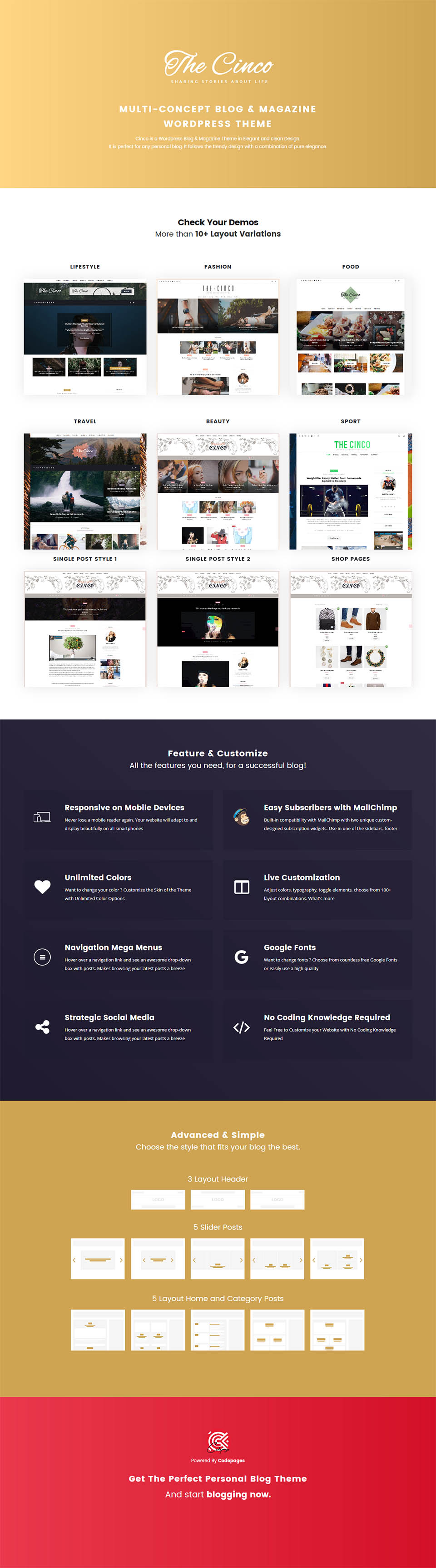 WordPress template ThemeForest Cinco