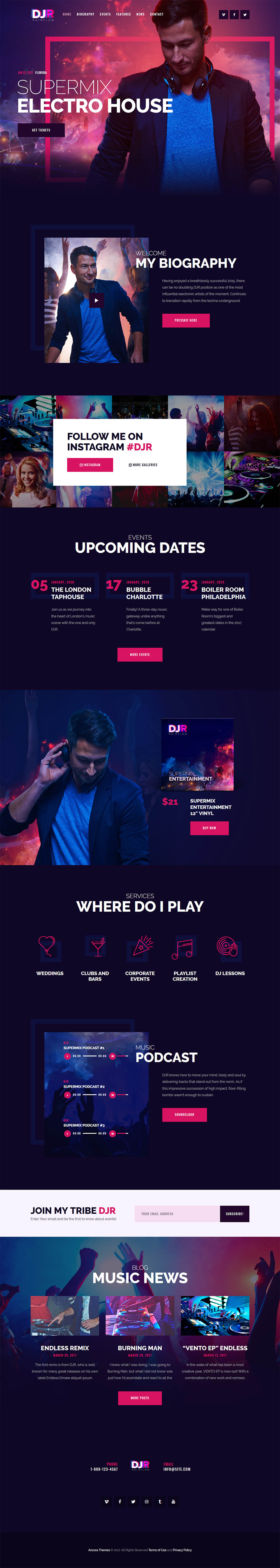 WordPress template ThemeForest DJ Rainflow
