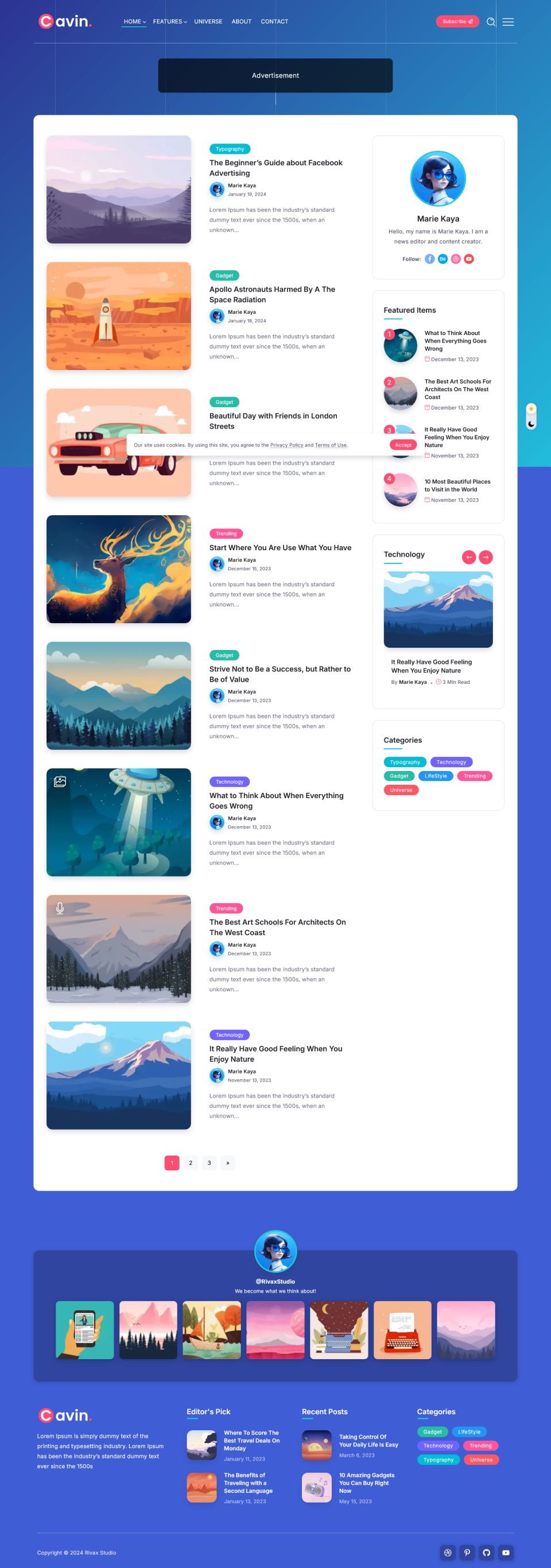 WordPress template ThemeForest Cavin