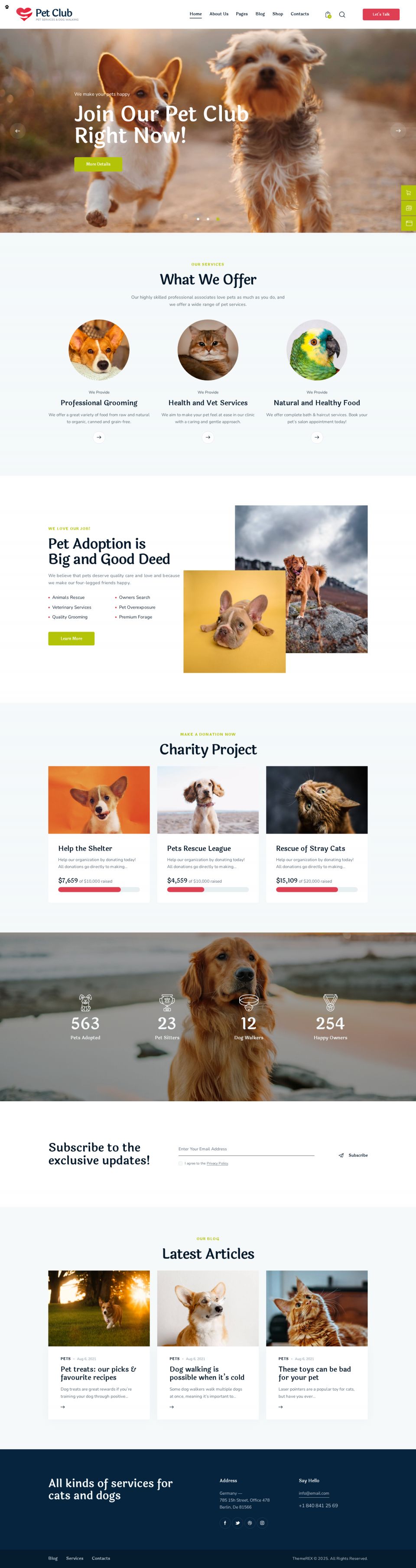 WordPress template ThemeForest Pets Club
