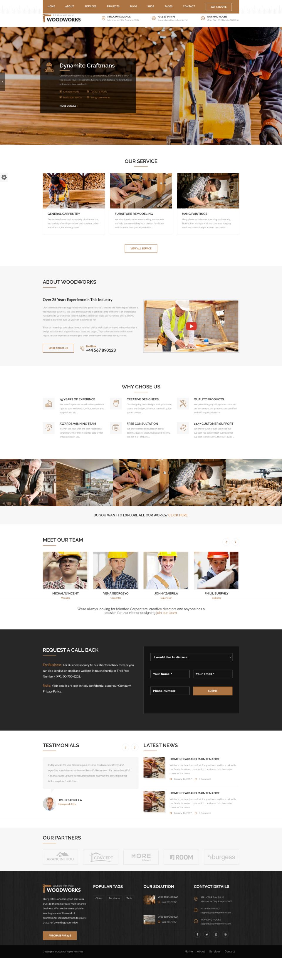 Template ThemeForest Wood Works WordPress template ThemeForest Wood Works